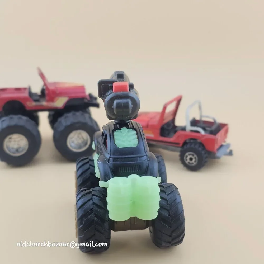 Vtg Lot Of 3 1990's Diecast Monster Trucks Jeep Cars Multi-Color Collectible Toy